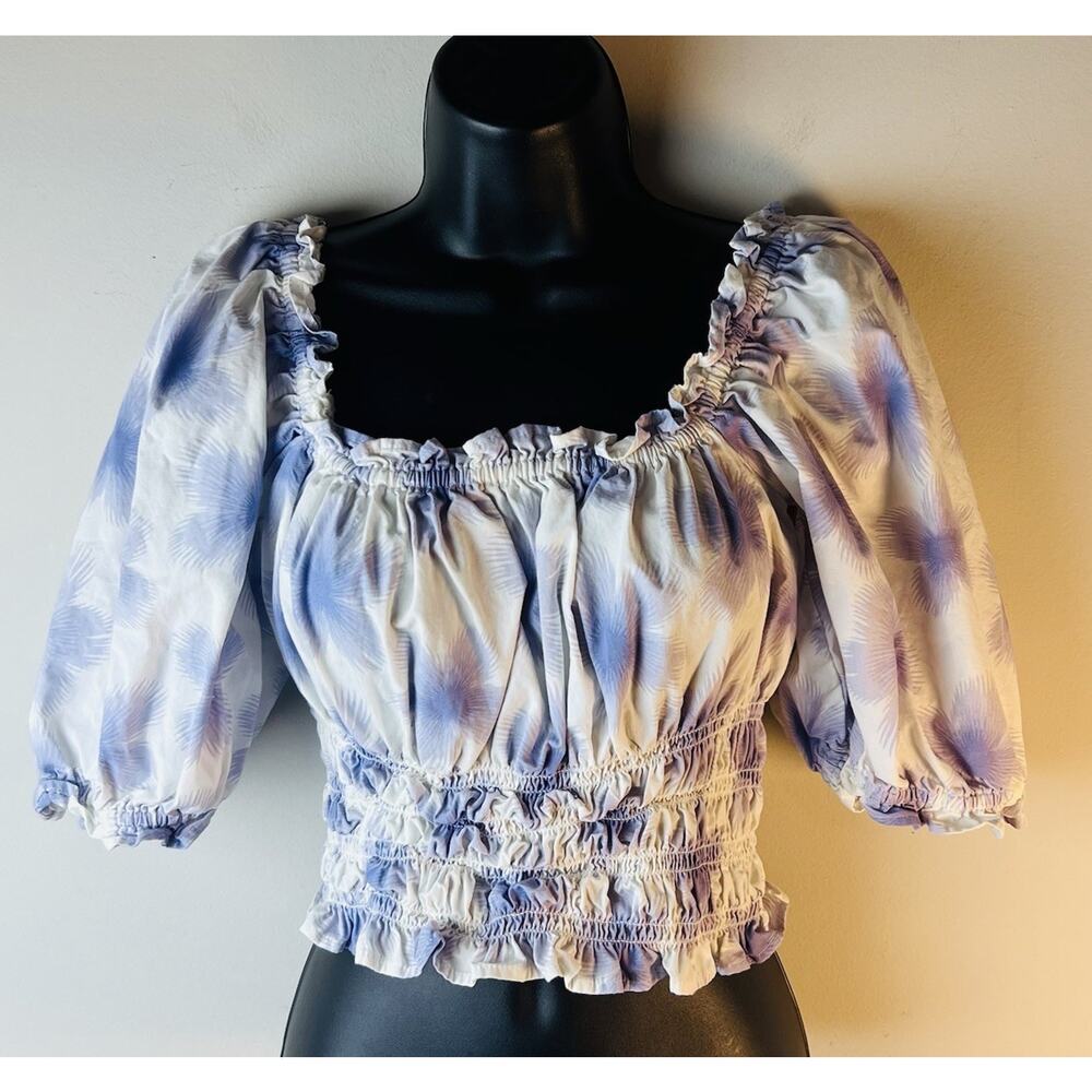 Levis Top Floral Smocked Cropped Puff Milkmaid Boho Festival L 100% Cotton
